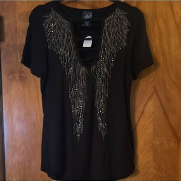 Vocal Black Short Sleeve Tee with Silver Embellishments - Picture 1 of 5